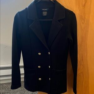 Women's Black Double-Breasted Blazer with Gold Buttons